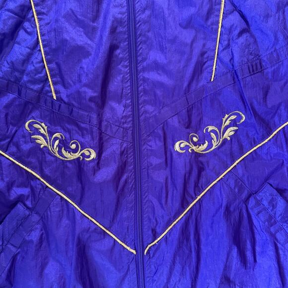 Vintage 80s 90s Windbreaker Jacket XL Embroidered Purple Gold - Picture 3 of 9